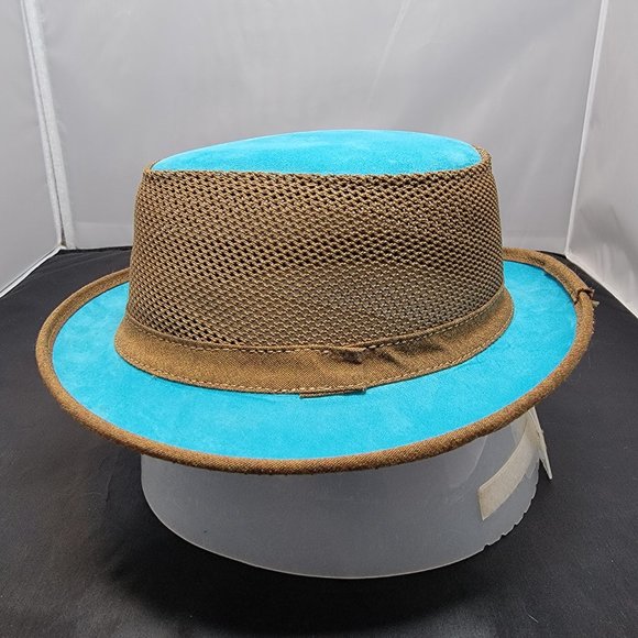 Ashbury Ace Fedora Tan Mesh w/ Blue Suede - American Hat Makers MED/LG - RARE main image 4